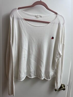 Junior Aeropostale Slash Neck Embroidered Light Sweater White Size XS Oversized